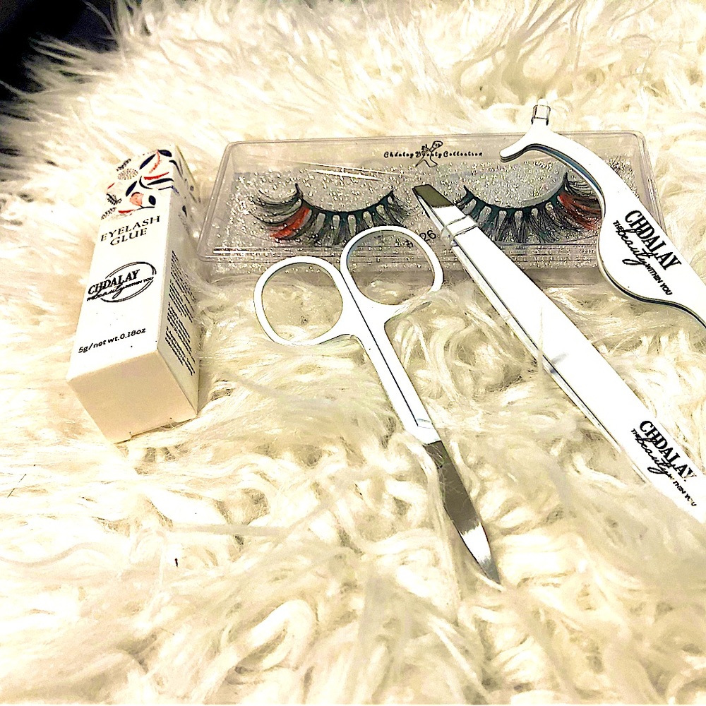 Chdalaybeauty bundle  one lashes white glue and a tool kit pink /black